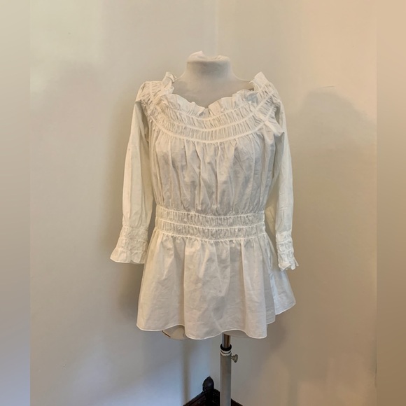 VTG Ninety Cotton Peasant Whit Off Shoulder smocked Pirate Victorian Top y2k 90s - Picture 4 of 13